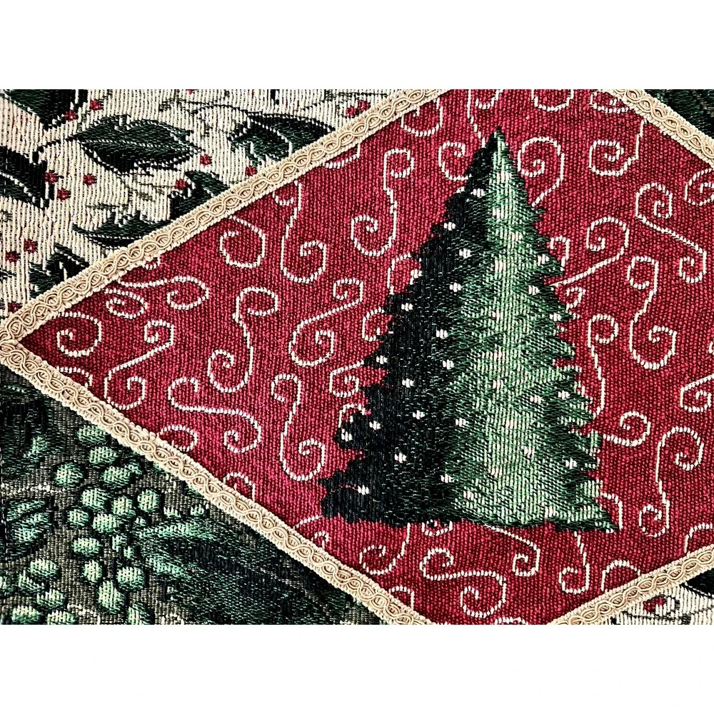 Set of 4 Tapestry Christmas Tree Embroidered Elegant Placemats Gold Backing VTG